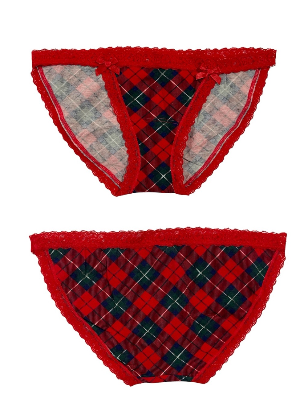 Y2K Victoria's Secret Red Plaid Lace-Trim Bikini Panties | XS | NWT